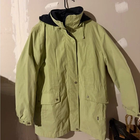 $180 London Fog Sage Green Hooded Utility Rain Jacket Size 12 - Picture 3 of 9